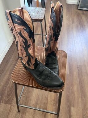 Old West Black and Brown Western Cowboy Boots size 7.5